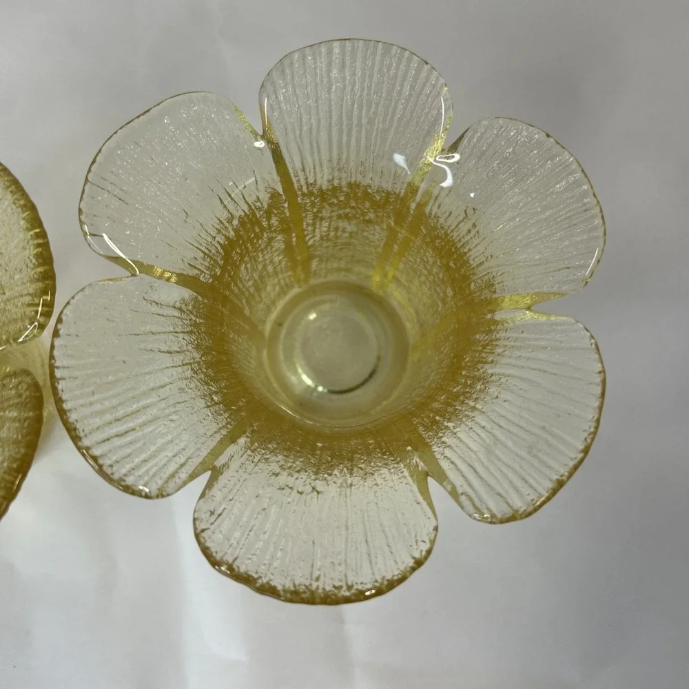 Viking? Glass Yellow Flower Petal‎ Textured Vases 4 Inch (2)